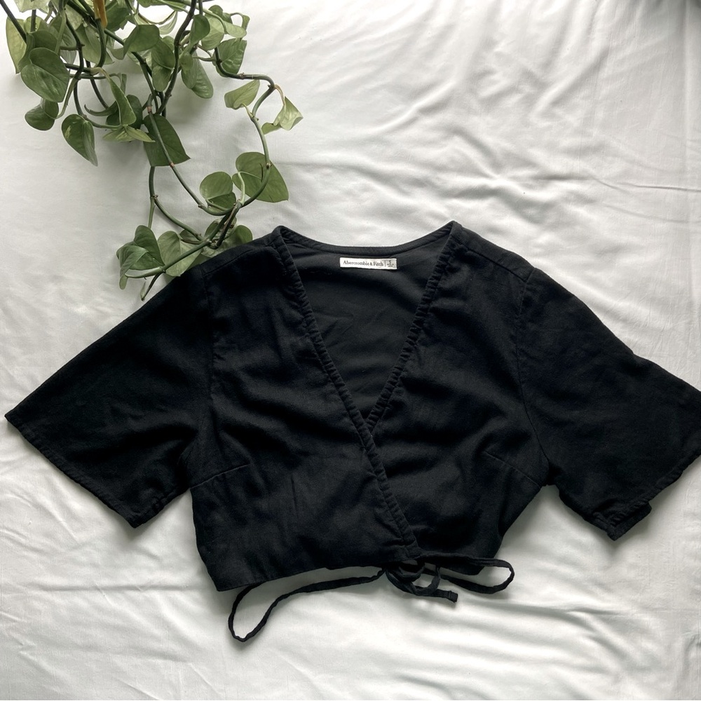 Abercrombie & Fitch Black Linen Wrap Top Small